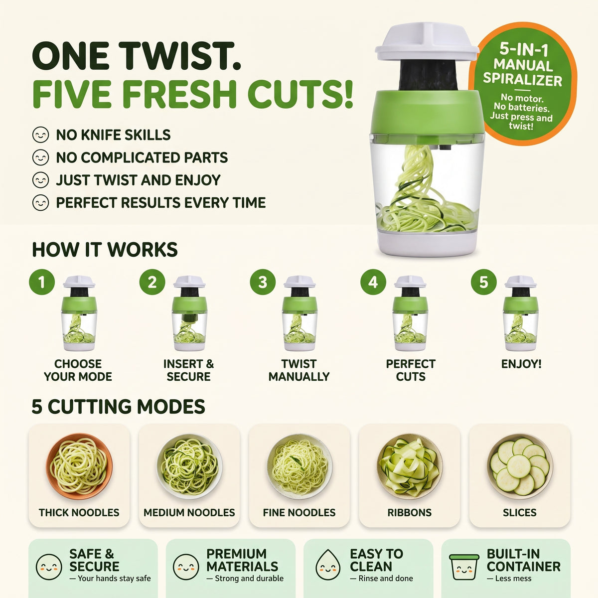 Zoodla™ 5-in-1 Veggie Spiralizer